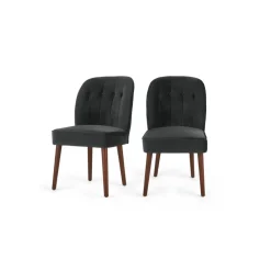Juego de 2 sillas de comedor Margot – Terciopelo gris medianoche