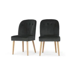 Juego de 2 sillas de comedor Margot – Terciopelo gris medianoche y madera clara