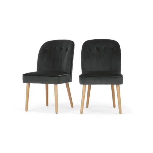 Juego de 2 sillas de comedor Margot – Terciopelo gris medianoche y madera clara