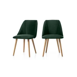 Juego de 2 sillas de comedor Lule – Terciopelo verde pino y roble