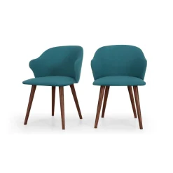 Juego de 2 sillas de comedor Sigrid – Azul mineral y nogal