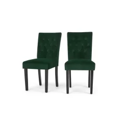 Juego de 2 sillas de comedor Flynn – Terciopelo verde pino y negro