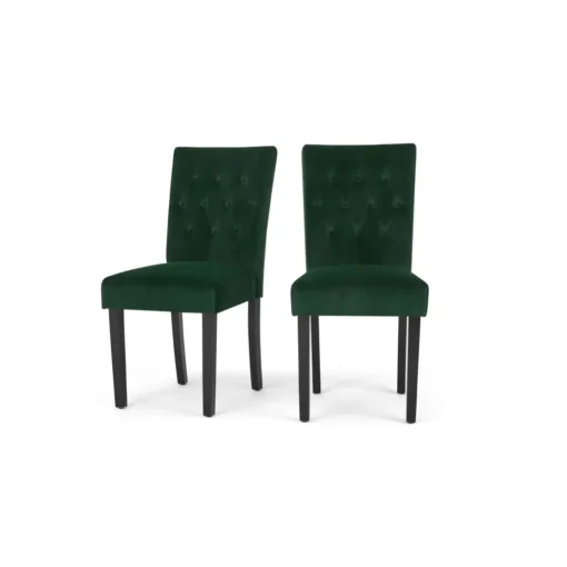 Juego de 2 sillas de comedor Flynn – Terciopelo verde pino y negro