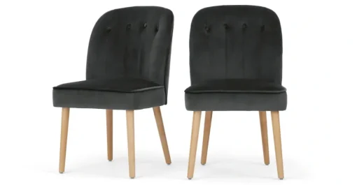Juego de 2 sillas de comedor Margot – Terciopelo gris medianoche y madera clara