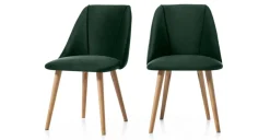 Juego de 2 sillas de comedor Lule – Terciopelo verde pino y roble