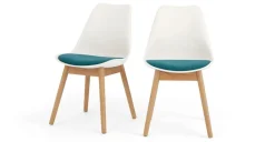Juego de 2 sillas de comedor Thelma – Tejido blanco y azul