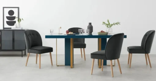 Juego de 2 sillas de comedor Margot – Terciopelo gris medianoche y madera clara