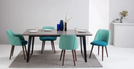 Juego de 2 sillas de comedor carver de respaldo alto Lule – Azul mineral y verde esmeralda