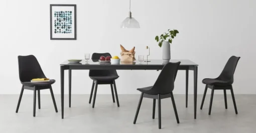 Juego de 2 sillas de comedor Thelma – Tejido negro y gris