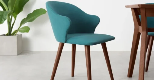 Juego de 2 sillas de comedor Sigrid – Azul mineral y nogal