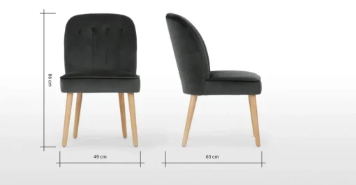 Juego de 2 sillas de comedor Margot – Terciopelo gris medianoche y madera clara