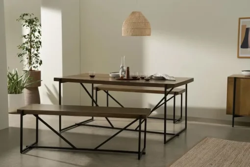 Juego de Bancos y Mesa de Comedor Morland – Roble