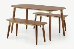Juego de Bancos y Mesa de Comedor Edelweiss – Nogal y Dorado