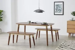 Juego de Bancos y Mesa de Comedor Edelweiss – Nogal y Dorado