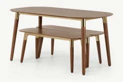 Juego de Bancos y Mesa de Comedor Edelweiss – Nogal y Dorado
