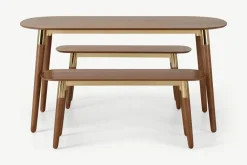 Juego de Bancos y Mesa de Comedor Edelweiss – Nogal y Dorado