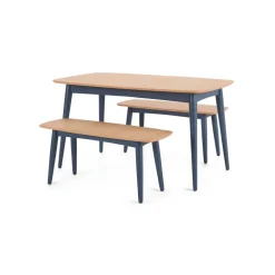 Juego de Comedor de Bancos Deauville – Roble y Azul Pizarra