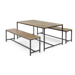 Juego de Comedor de Bancos Lomond – Madera de Mango y Negro