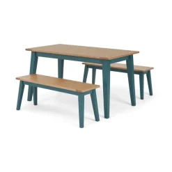 Juego de Comedor de Bancos Ralph – Roble y Azul Cerceta
