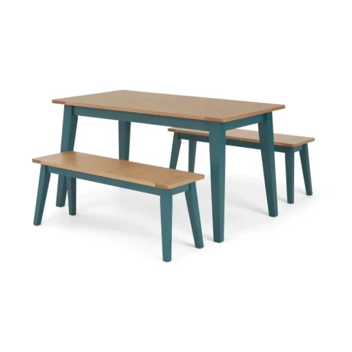 Juego de Comedor de Bancos Ralph – Roble y Azul Cerceta