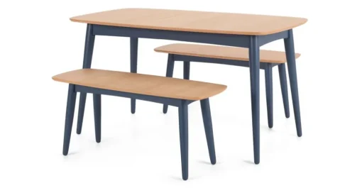 Juego de Comedor de Bancos Deauville – Roble y Azul Pizarra