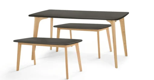 Juego de Comedor de Bancos Fjord – Roble Oscuro y Natural