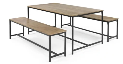 Juego de Comedor de Bancos Lomond – Madera de Mango y Negro