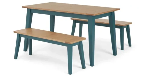 Juego de Comedor de Bancos Ralph – Roble y Azul Cerceta
