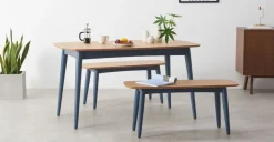 Juego de Comedor de Bancos Deauville – Roble y Azul Pizarra