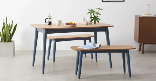 Juego de Comedor de Bancos Deauville – Roble y Azul Pizarra