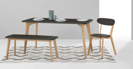 Juego de Comedor de Bancos Fjord – Roble Oscuro y Natural