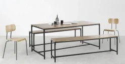 Juego de Comedor de Bancos Lomond – Madera de Mango y Negro