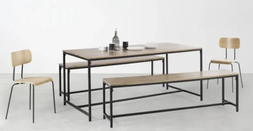 Juego de Comedor de Bancos Lomond – Madera de Mango y Negro