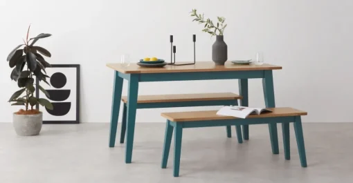 Juego de Comedor de Bancos Ralph – Roble y Azul Cerceta