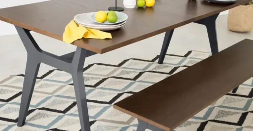 Juego de Comedor de Bancos Jenson – Roble Oscuro y Gris