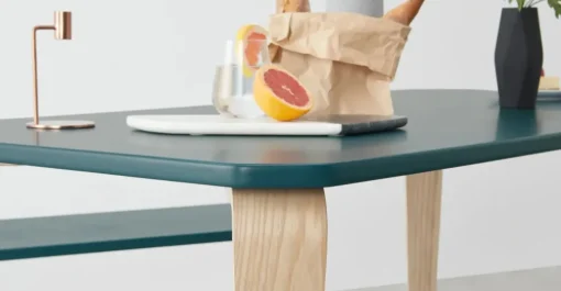 Juego de Comedor de Bancos Alma – Azul Cerceta y Fresno