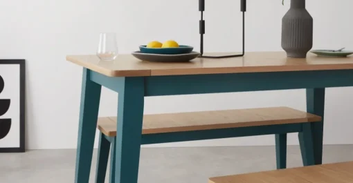 Juego de Comedor de Bancos Ralph – Roble y Azul Cerceta