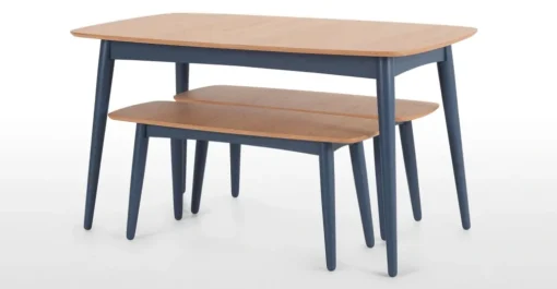 Juego de Comedor de Bancos Deauville – Roble y Azul Pizarra