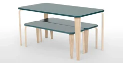 Juego de Comedor de Bancos Alma – Azul Cerceta y Fresno
