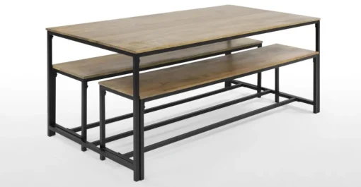 Juego de Comedor de Bancos Lomond – Madera de Mango y Negro