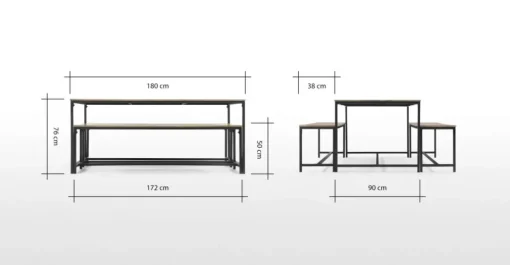 Juego de Comedor de Bancos Lomond – Madera de Mango y Negro