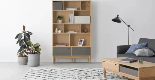 Librería ancha Campton – Roble y gris