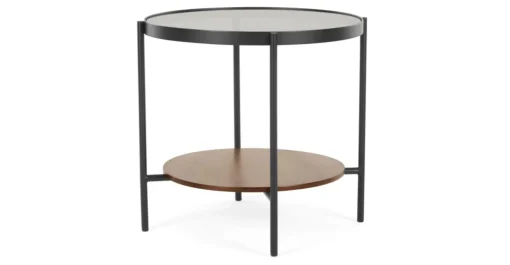 Mesa auxiliar redonda Kameko – Nogal y cristal