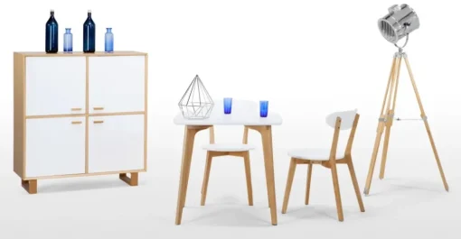 Mesa de Comedor Cuadrada Fjord – Roble y Blanco