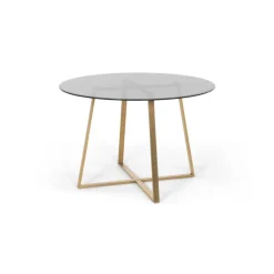 Mesa de Comedor Redonda Grande Haku – Metal y Cristal Ahumado