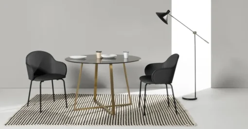 Mesa de Comedor Redonda Grande Haku – Metal y Cristal Ahumado