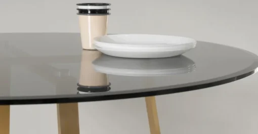 Mesa de Comedor Redonda Grande Haku – Metal y Cristal Ahumado