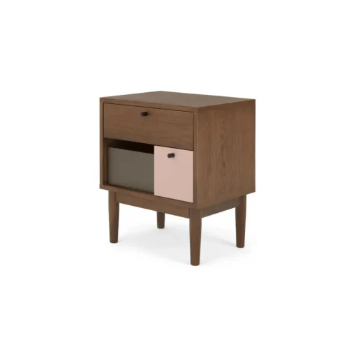 Mesa de noche Campton – Roble oscuro & rosa