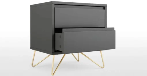 Mesa de Noche Elona – Gris Carbón y Acero Inoxidable