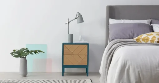 Mesa de noche Mera – Roble y azul cerceta